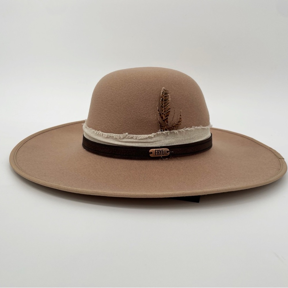 Frye Felt Boater Hat Tan Taupe Cream Western Neutral Leather Band Chic